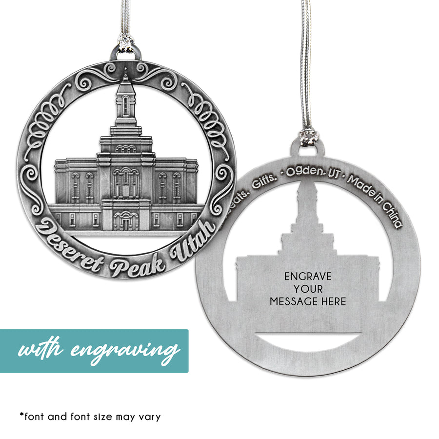 Deseret Peaks Utah Temple Antique Silver Ornament