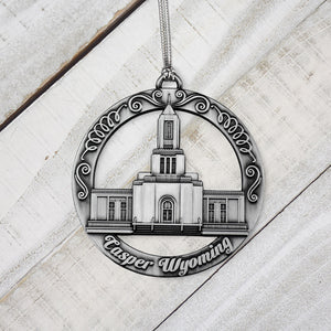 Casper Utah Temple Antique Silver Ornament