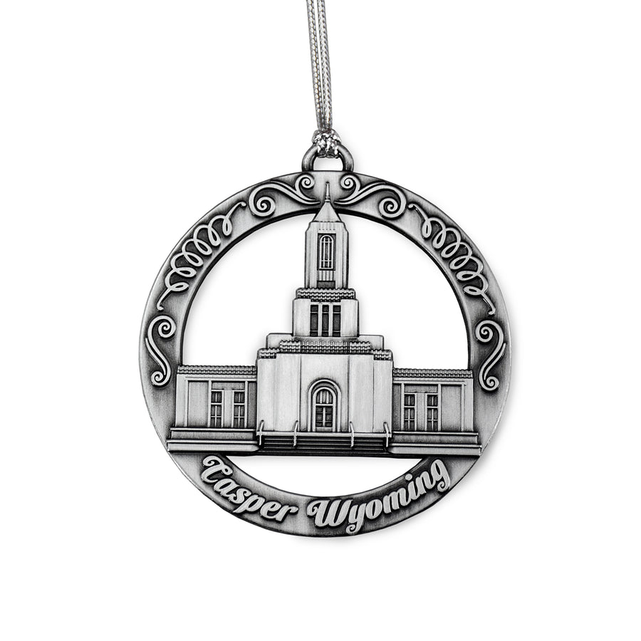 Casper Utah Temple Antique Silver Ornament