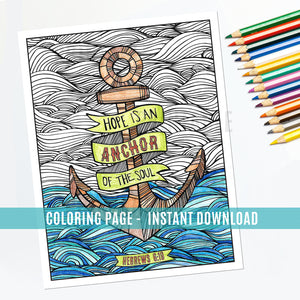 Hope Is An Anchor of The Soul Coloring Page - Instant Download