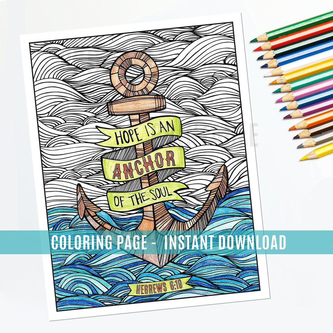 Hope Is An Anchor of The Soul Coloring Page - Instant Download