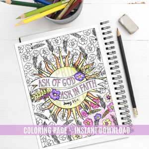 Ask of God Ask in Faith Coloring Page - Instant Download