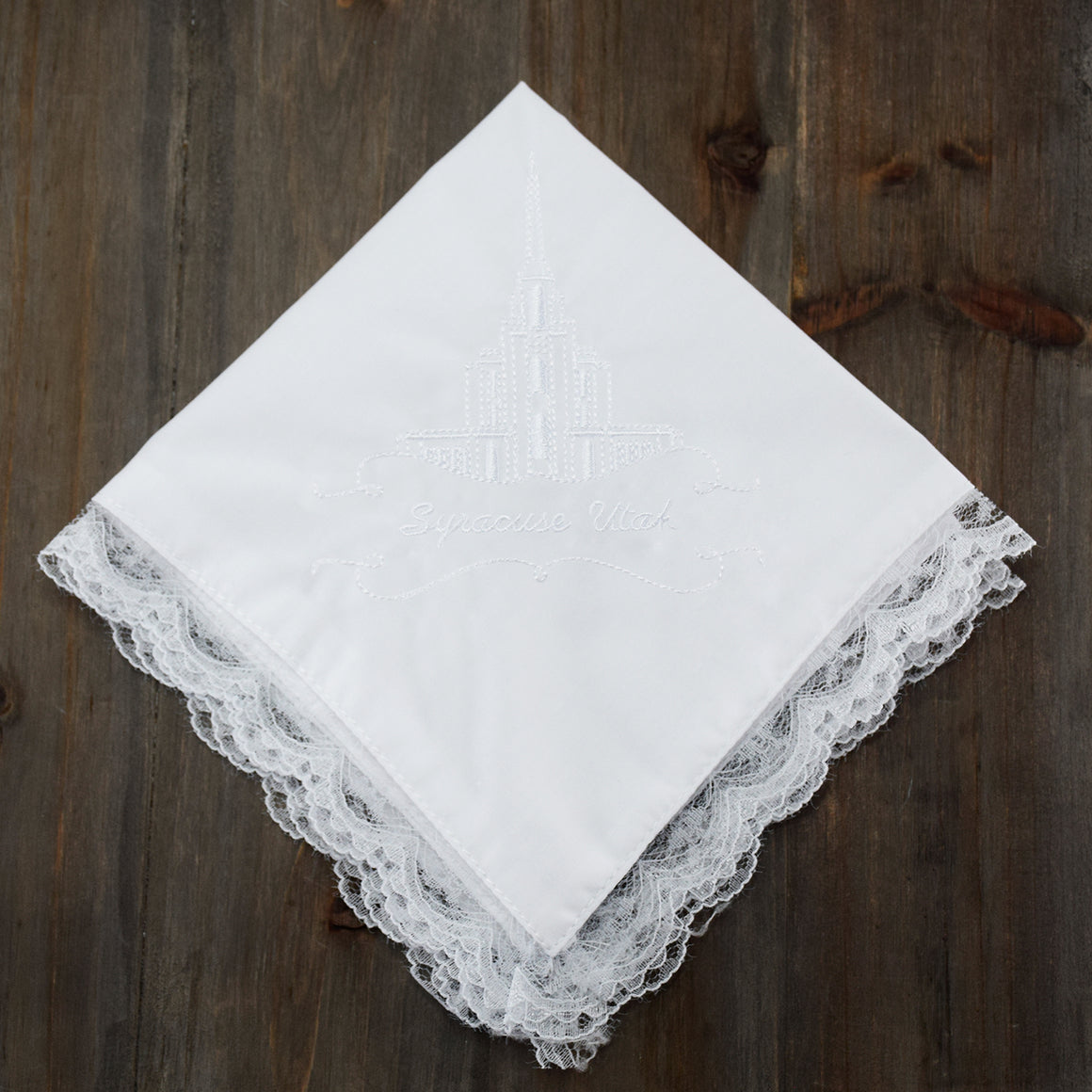 White Syracuse Utah Temple Hanky or Handkerchief