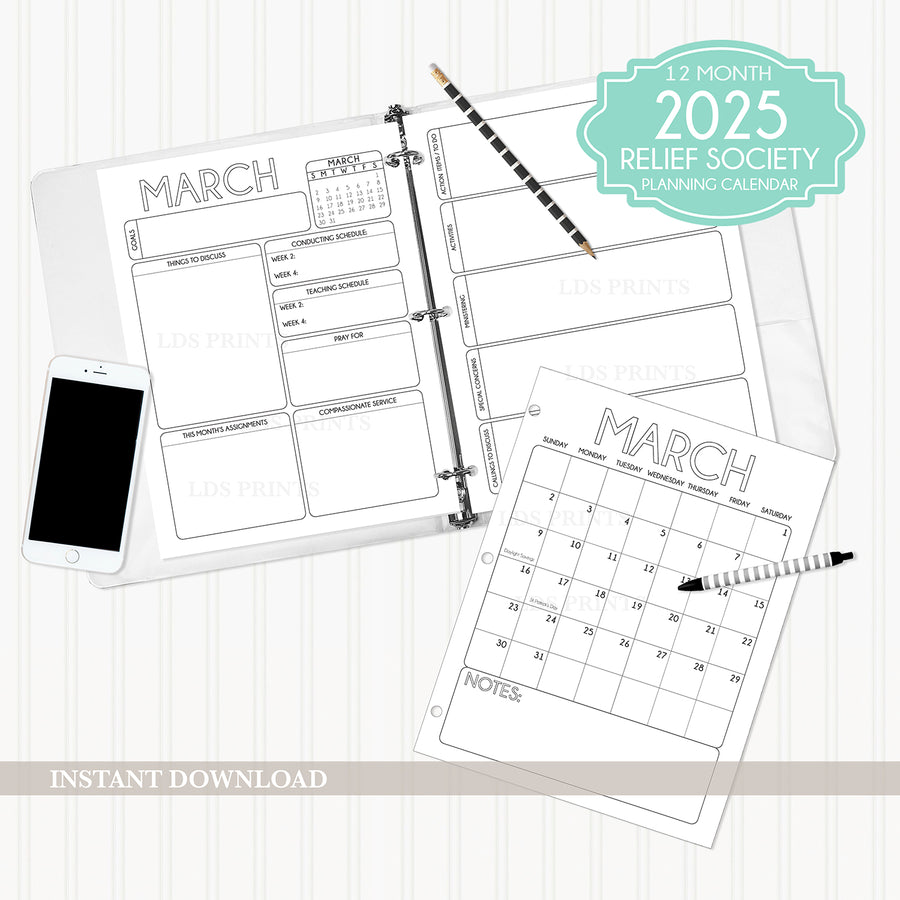 Relief Society 2025 Planning Calendar - Instant Download