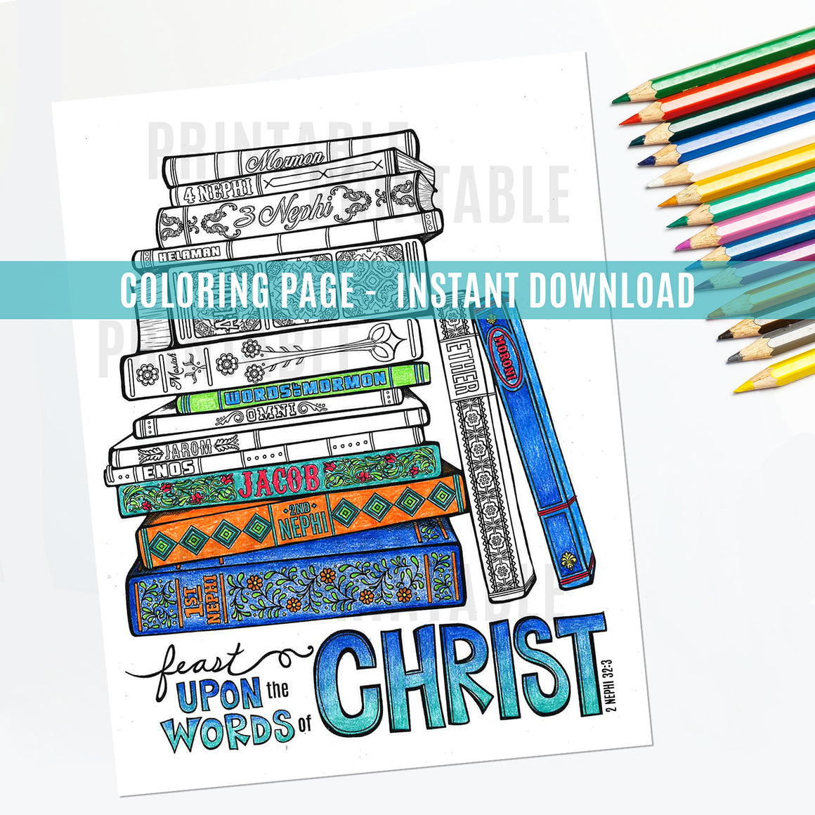 Book of Mormon Books Coloring Page - Instant Download