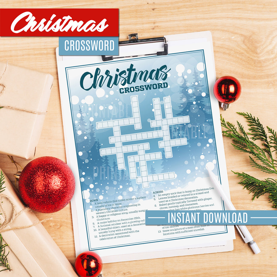 Christmas Crossword Puzzle Printable - Instant Download