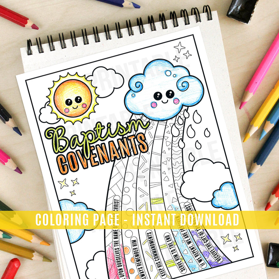 Baptism Rainbow Coloring Page - Instant Download