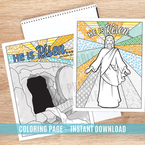 Easter He Is Risen Coloring Page Set - Instant Download