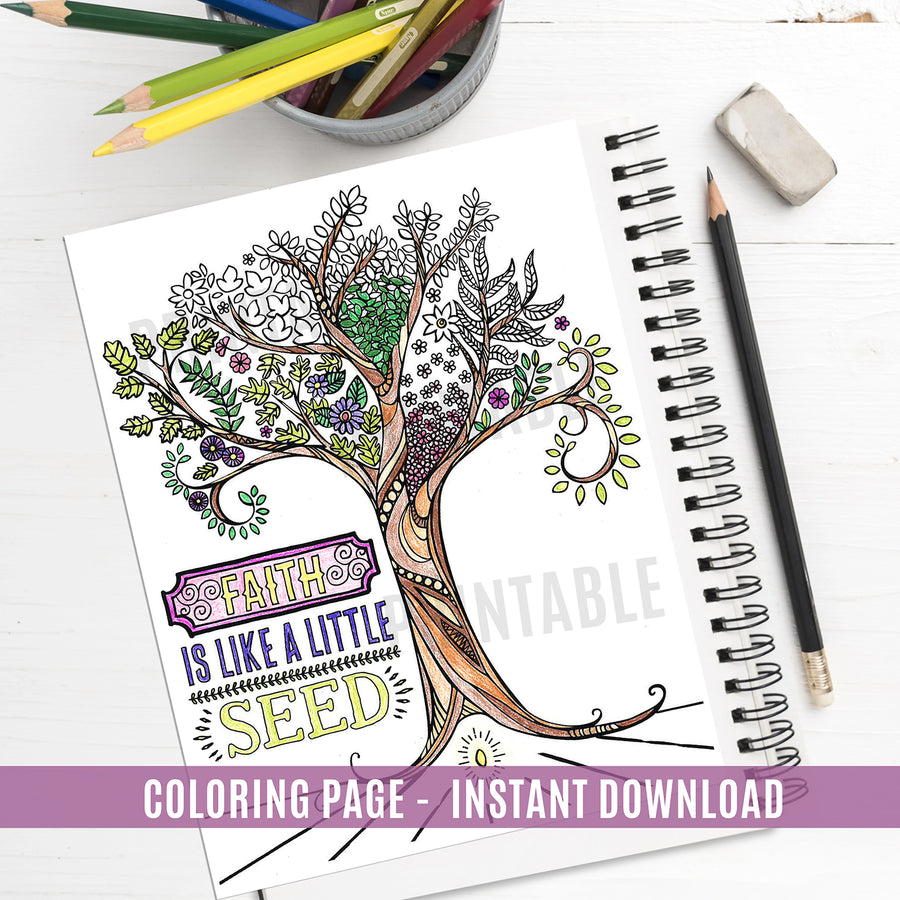 Faith Is Like A Little Seed Coloring Page - Instant Download