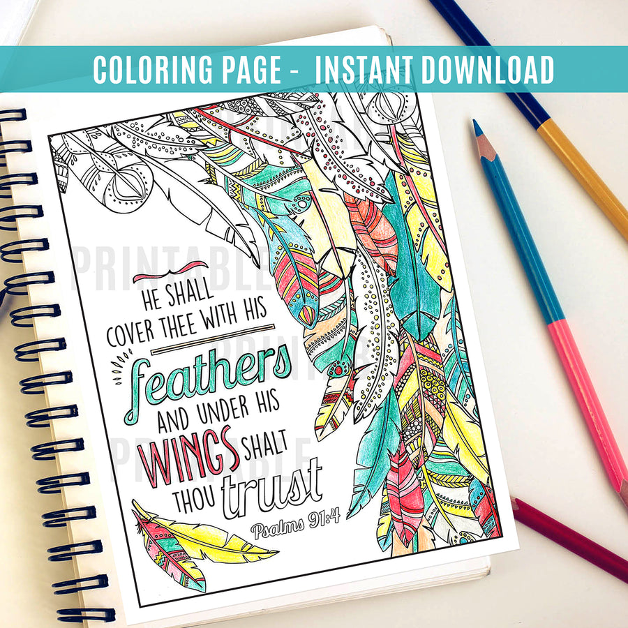 Shalt Thou Trust Feather Coloring Page - Instant Download