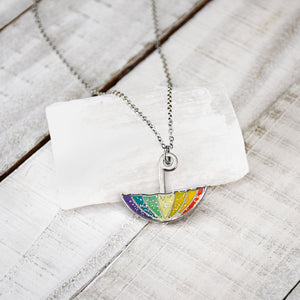 Baptism Rainbow Glitter Umbrella Necklace and Bookmark Set