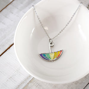 Baptism Rainbow Glitter Umbrella Necklace and Bookmark Set