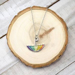 Baptism Rainbow Glitter Umbrella Necklace and Bookmark Set