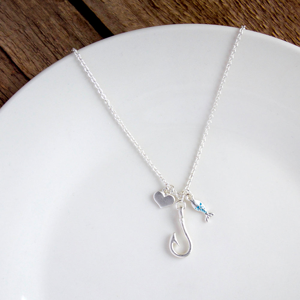 Christian Fish Charm Holder Necklace in Sterling Silver