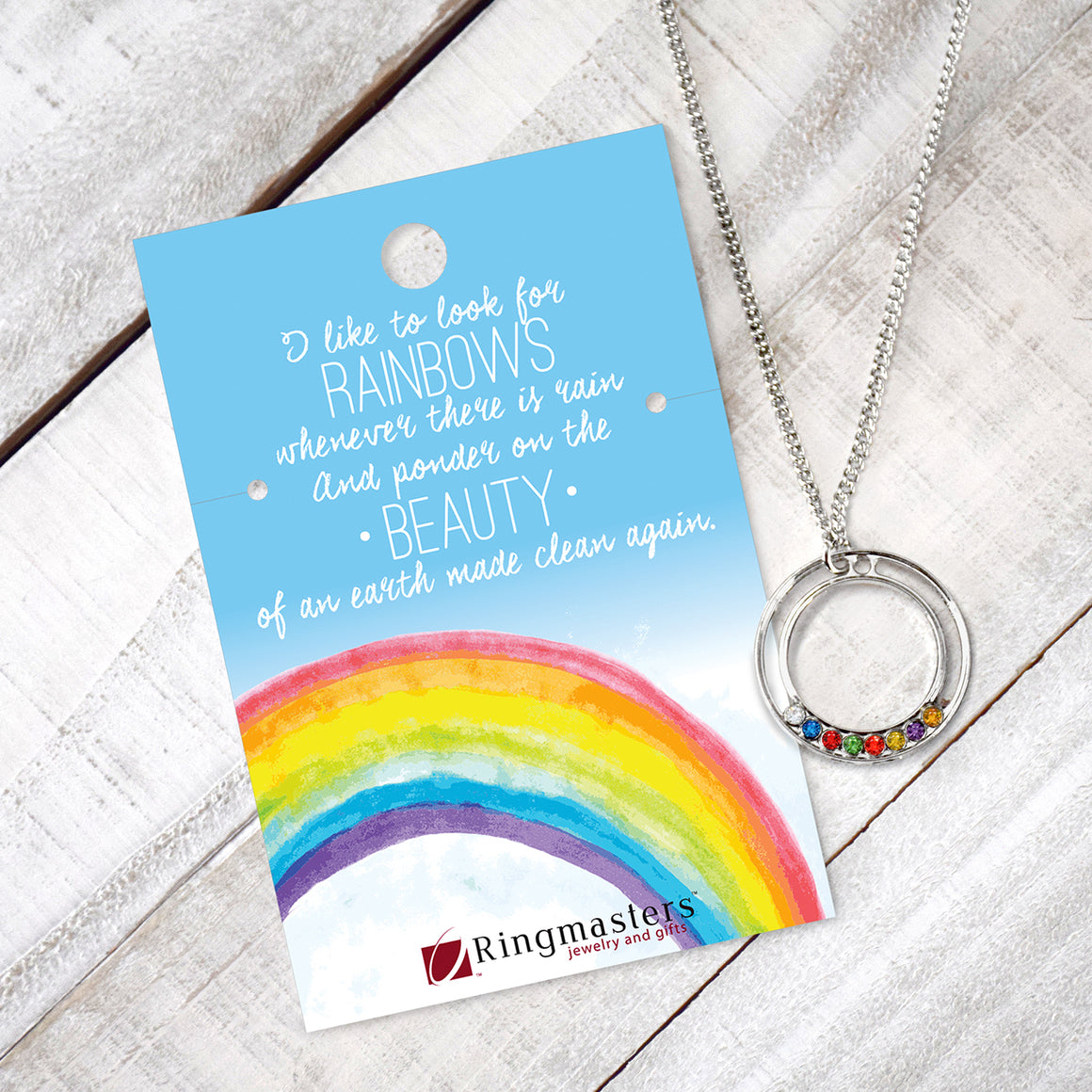 I Like to Look for Rainbows Baptism Circle Necklace