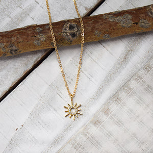 Think Celestial - Dainty Gold Finish Sun Charm Necklace