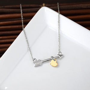 Go Confidently Arrow Necklace - Silver finish with gold heart charm