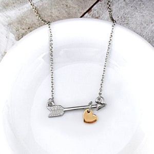 Go Confidently Arrow Necklace - Silver finish with gold heart charm