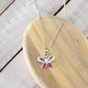 Brave Butterfly Necklace - Silver finish with pink stones