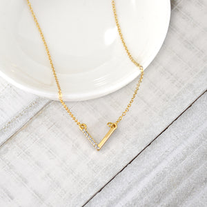 FRIENDSHIP Necklace V Chevron Necklace - gold finish with clear stones dainty