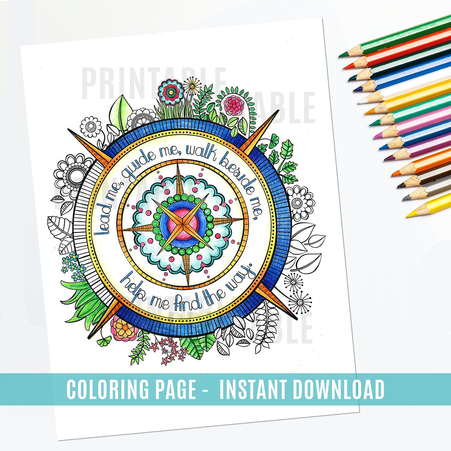Lead me guide me walk beside me Coloring Page - Instant Download - Shop ...