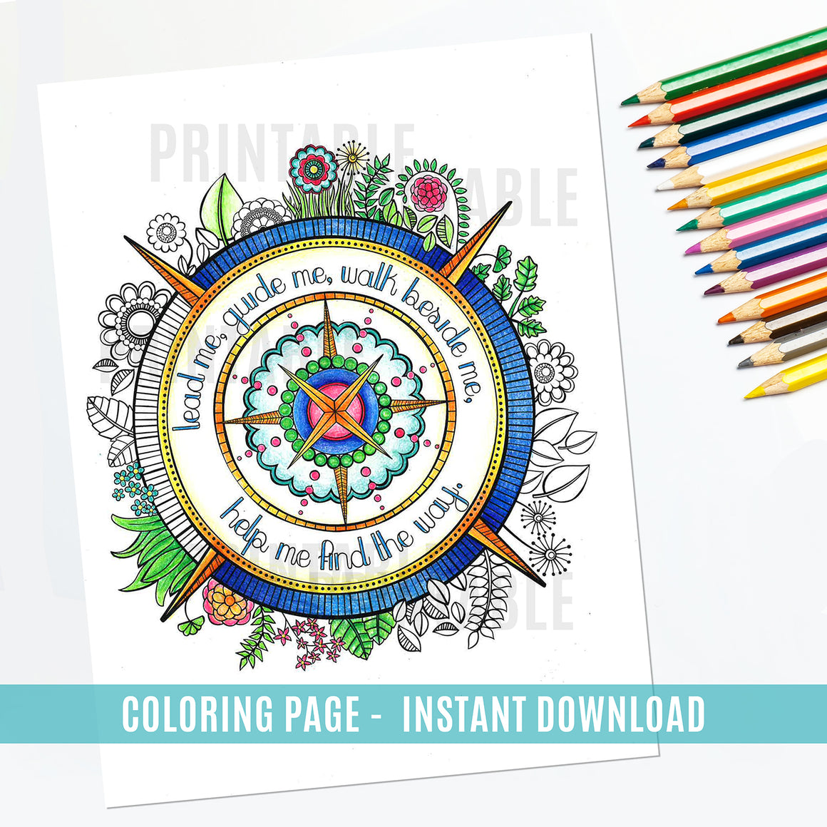 Lead me guide me walk beside me Coloring Page - Instant Download