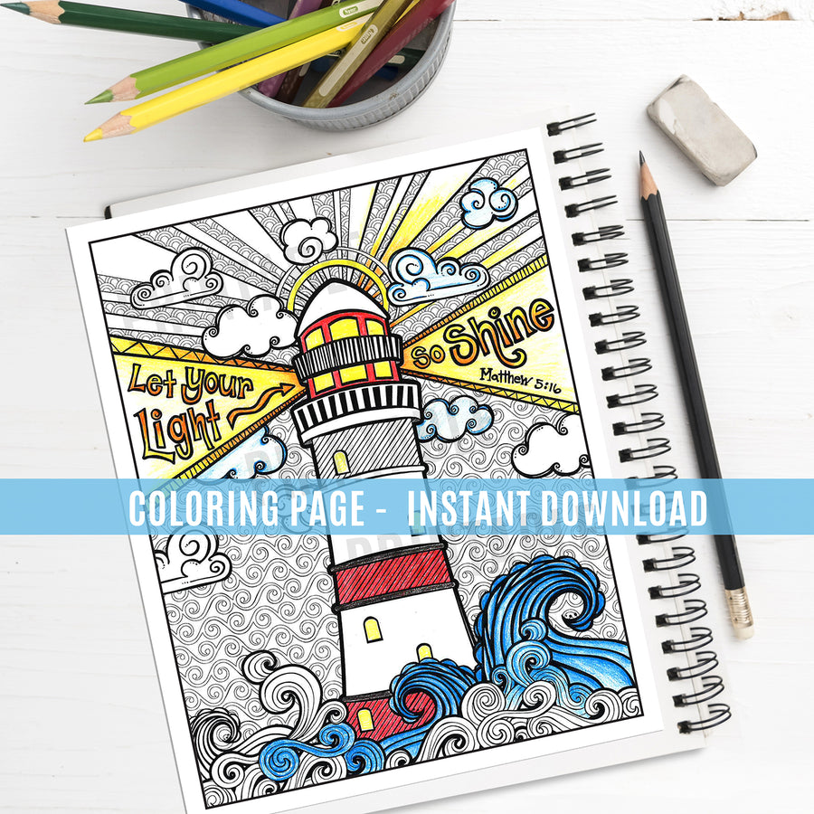 Let Your Light Shine Coloring Page - Instant Download