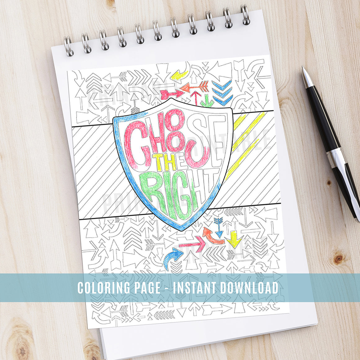 CTR - Choose The Right Shield Coloring Page - Instant Download