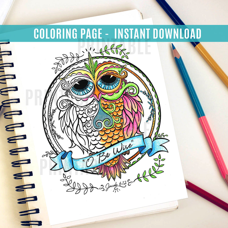 O Be Wise Owl Coloring Page - Instant Download