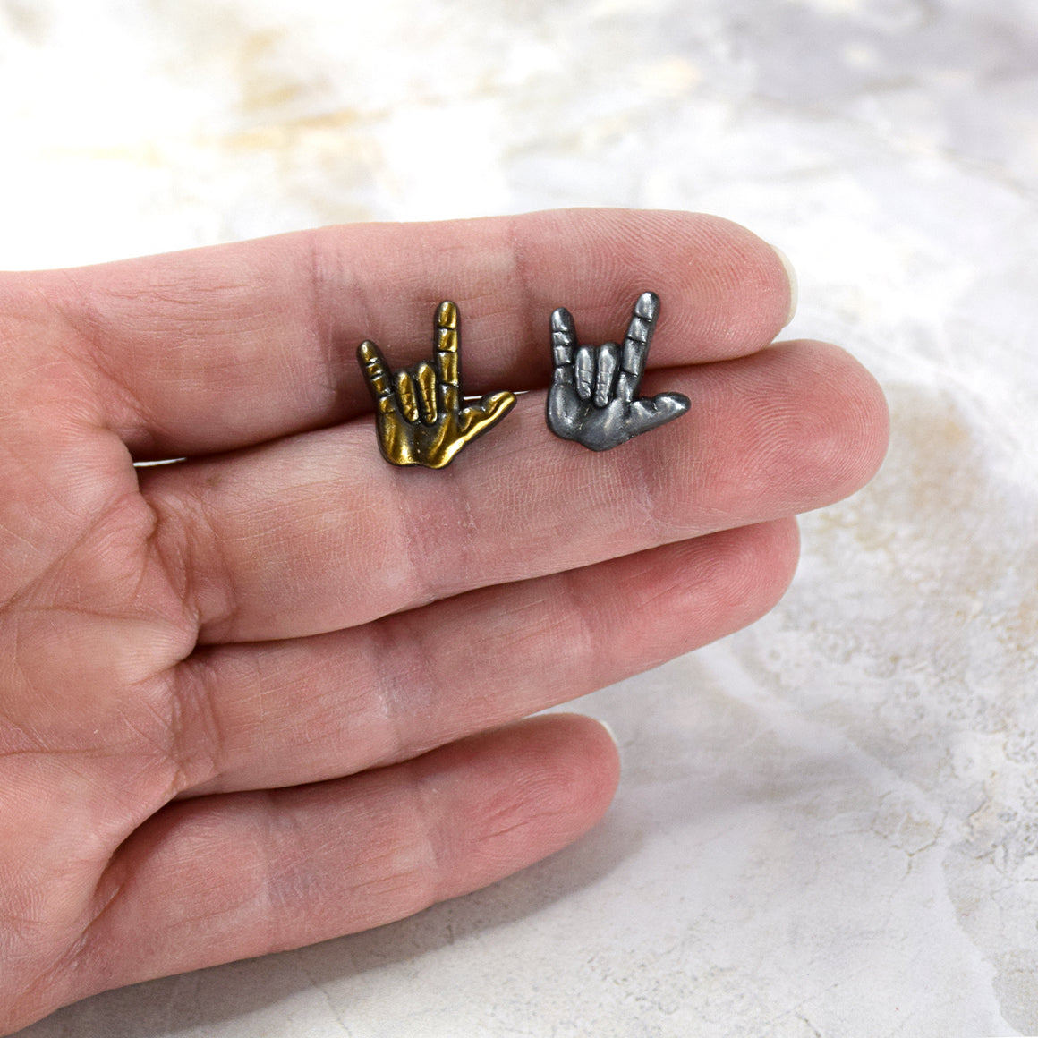 I Love You 3D American Sign Language Pin Gold or Silver Finish