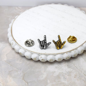 I Love You 3D American Sign Language Pin Gold or Silver Finish