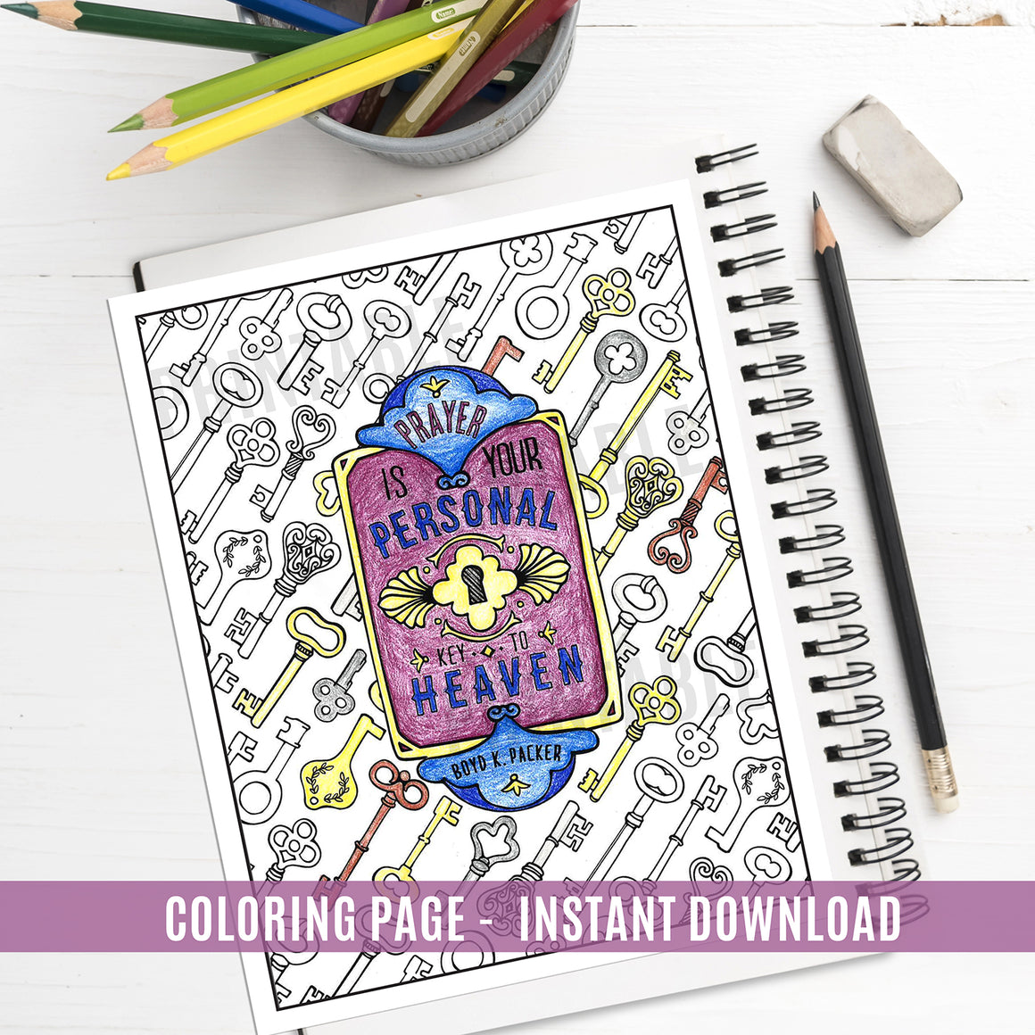 Prayer is your Personal Key Coloring Page - Instant Download