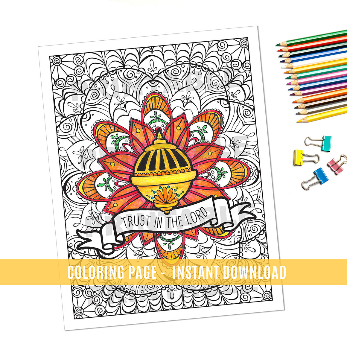 Trust in The Lord Coloring Page - Instant Download