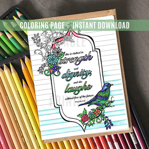 Strength and Dignity Coloring Page - Instant Download