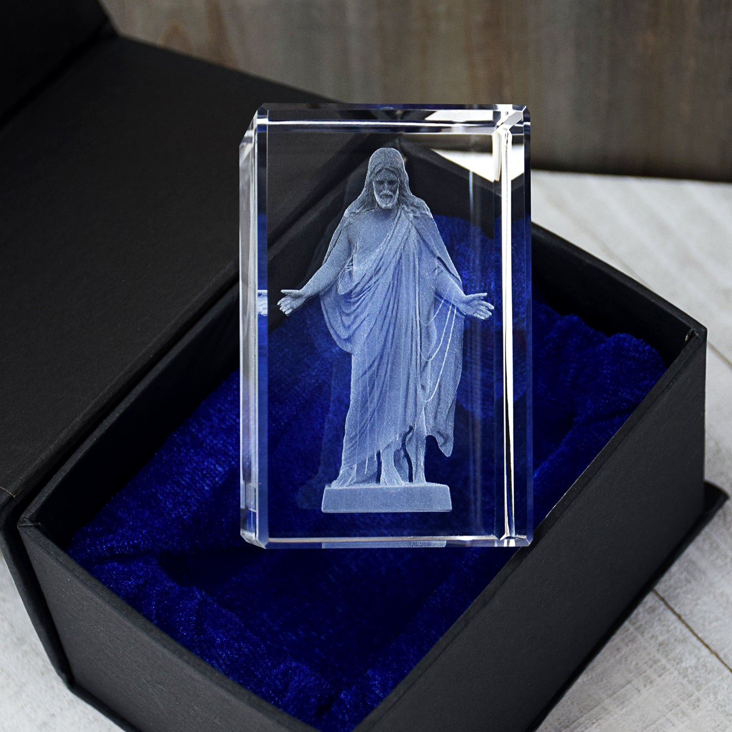 Christus Statue Laser Engraved Crystal Cube - Shop Ringmasters