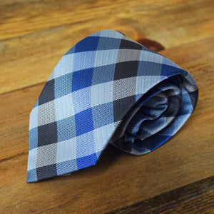 Blue and Black Plaid Microfiber Necktie