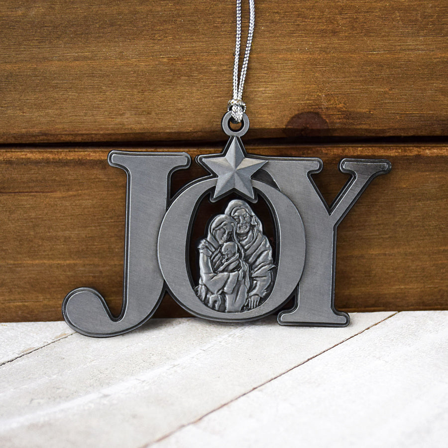 Joy Nativity Antique Silver Christmas Ornament by Lifebeats