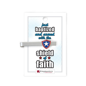 Shield of Faith Silver Baptism Tiebar
