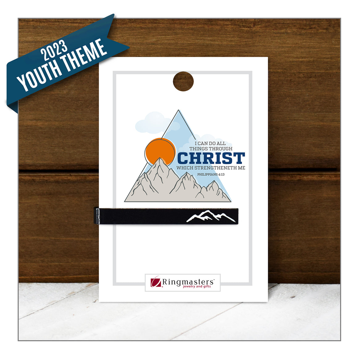All Things Through Christ 2023 Youth Theme Black Tiebar for The Church of Jesus Christ of Latter-day Saints