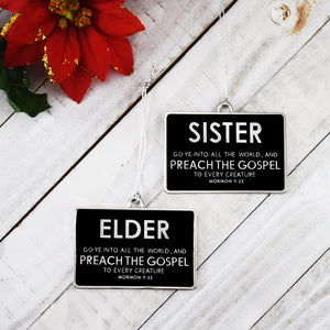 Elder Missionary Name Tag Silver Enamel Ornament by Ringmasters