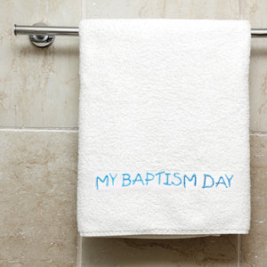 Blue Embroidered My Baptism Day Towel