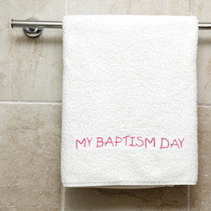 Pink Embroidered My Baptism Day Towel