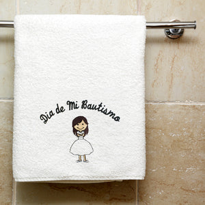 Girl Baptism Towel Embroidered with "Dia de Mi Bautismo" Spanish