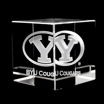 BYU Cougars Laser-Engraved Crystal Cube