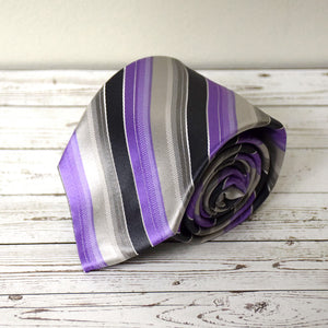 Men's Purple and Silver Stripe Microfiber Necktie