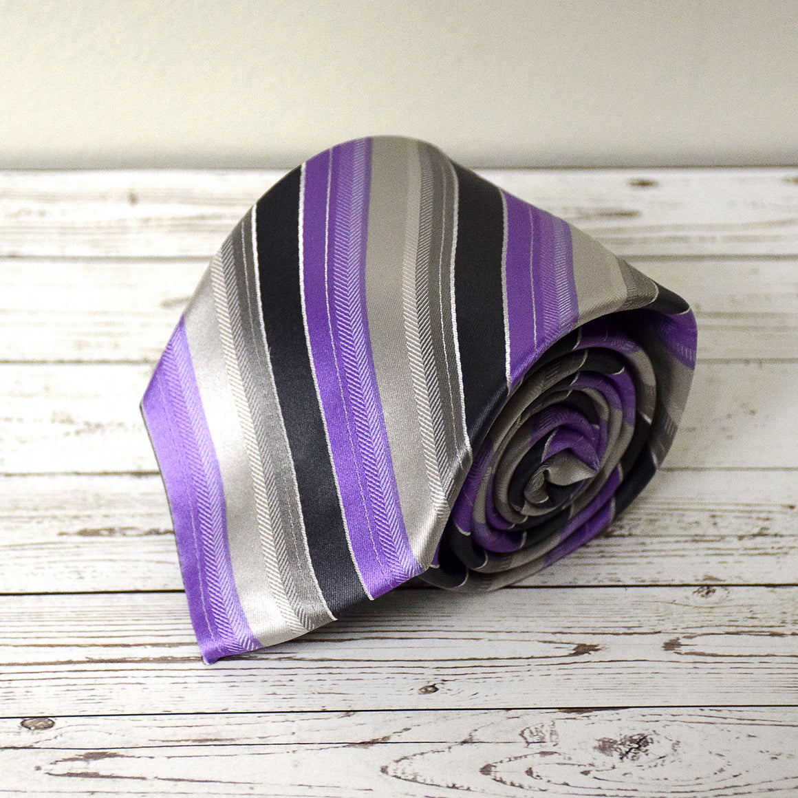 Purple and Silver Stripe Microfiber Necktie
