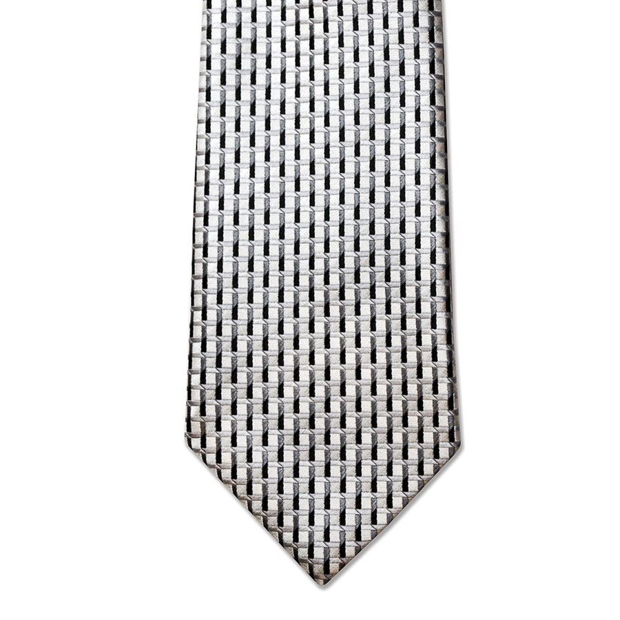 Men's Silver and Black Microfiber Necktie