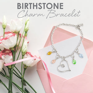 Birthstone Heart Charm Bracelet with rope chain