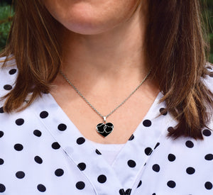 Black and Silver Heart Necklace - Let all that you do, be done in love. 1 Corinthians 16:14 - black and silver enamel Necklace