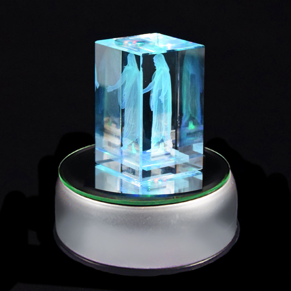 7 Color LED Light Rotating Crystal Display Base Stand Holder with AC US  Adapter Silver 